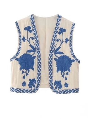 HP! Vest embroidered with blue flowers. Size L. New!
